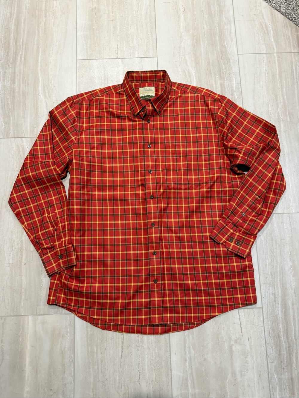 Cabela's Red and Yellow Plaid Button-Down Shirt